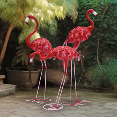 3* Flamingo Garden Statues Crane Sculpture Red Heron Outdoor Yard Decor Standing