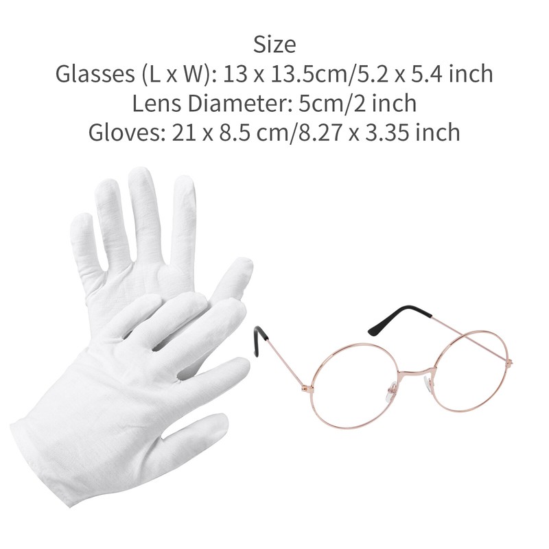 US Santa Claus Claus Suits Round Wire Rim Glasses+White Gloves Chrismas Costume