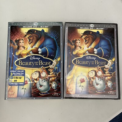 Beauty and the Beast (Blu-ray/DVD, 3-Disc Set, Diamond Edition) -Free Shipping