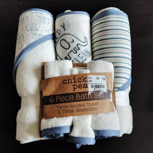 Washcloths Set Elephants Stripes Blue White