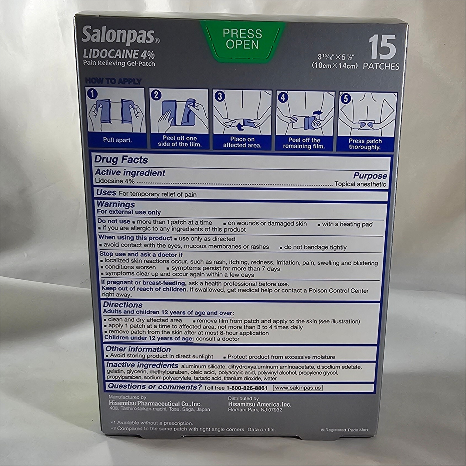 SALONPAS 4% PAIN RELIEVING GEL-PATCH, 15 GEL PATCHES