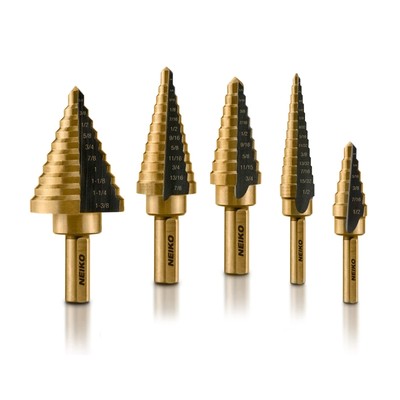 NEIKO 10197A Step Drill Bit Set 5 Pc Step Bit for Metal 50 SAE Sizes Total 1/...