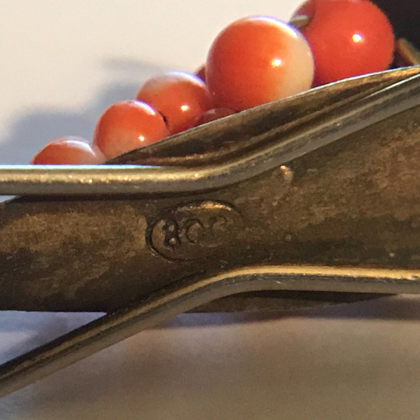 Beautiful Antique Victorian Coral Grape Gold Wash Vermeil Bracelet 800 Silver