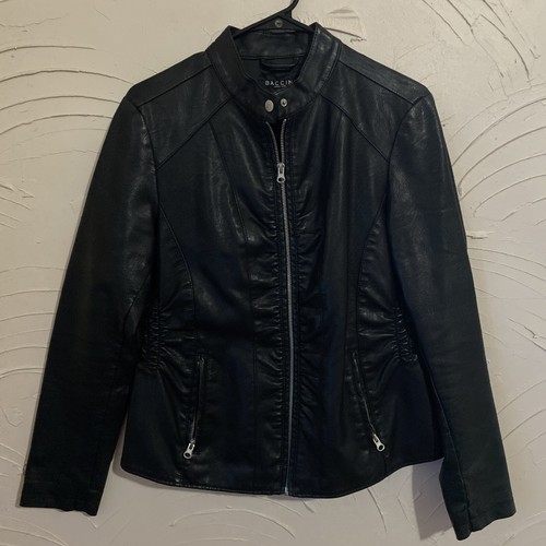 NWT Baccini Women's Faux Leather Jacket Zippered front Black