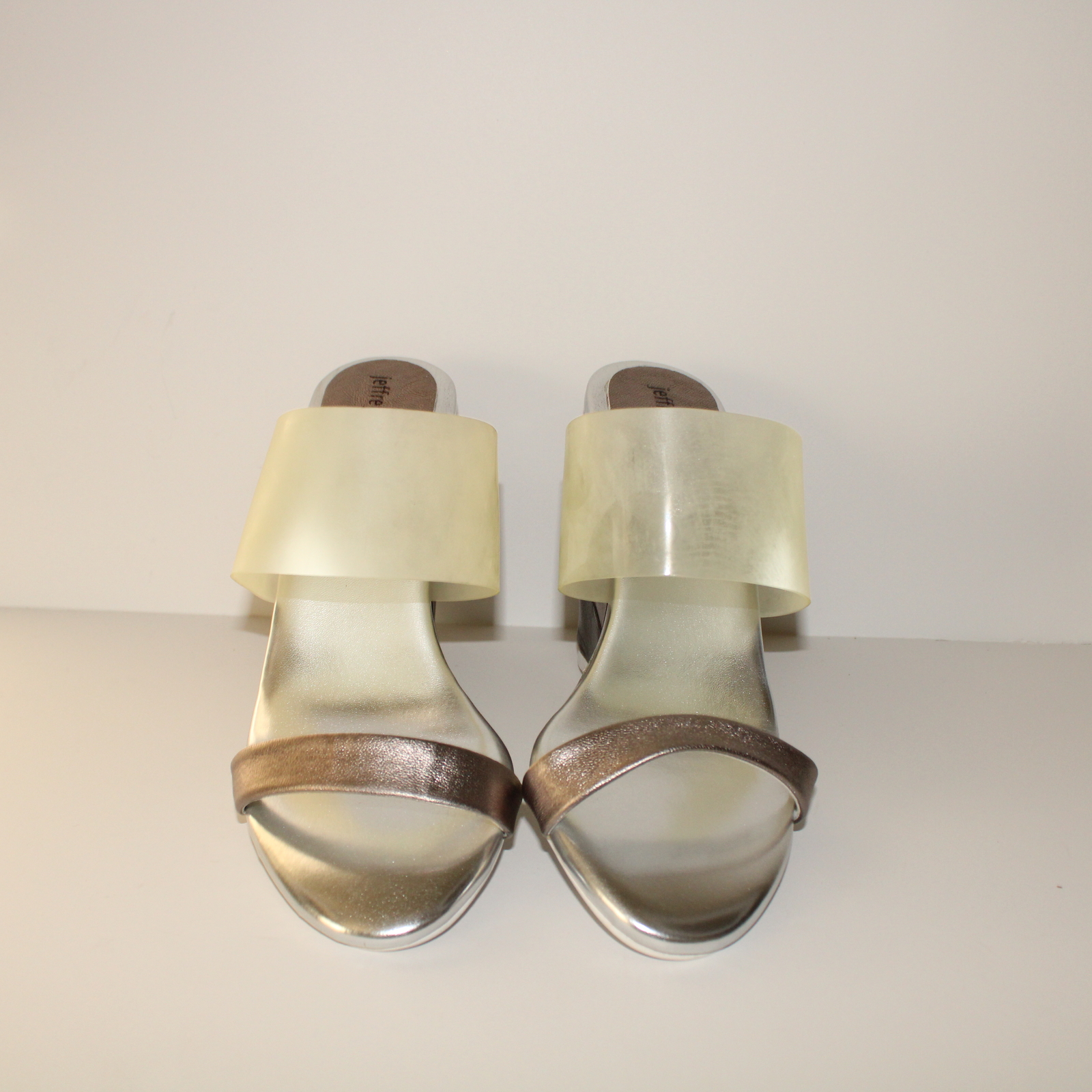Jeffrey Cambell Carenza Women's Size 8 M Silver Gold Multi Wedge Mule Sandals - Picture 2 of 5
