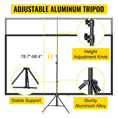 VEVOR Tripod Projector Screen with Stand 100inch 4K HD 16:9 Home Cinema Portable