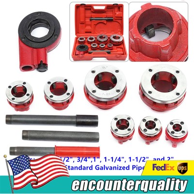 BSPT Pipe Threader 3/8'' to 2'' Dies Set Threading Tool Ratchet w/ Handle 7 Size