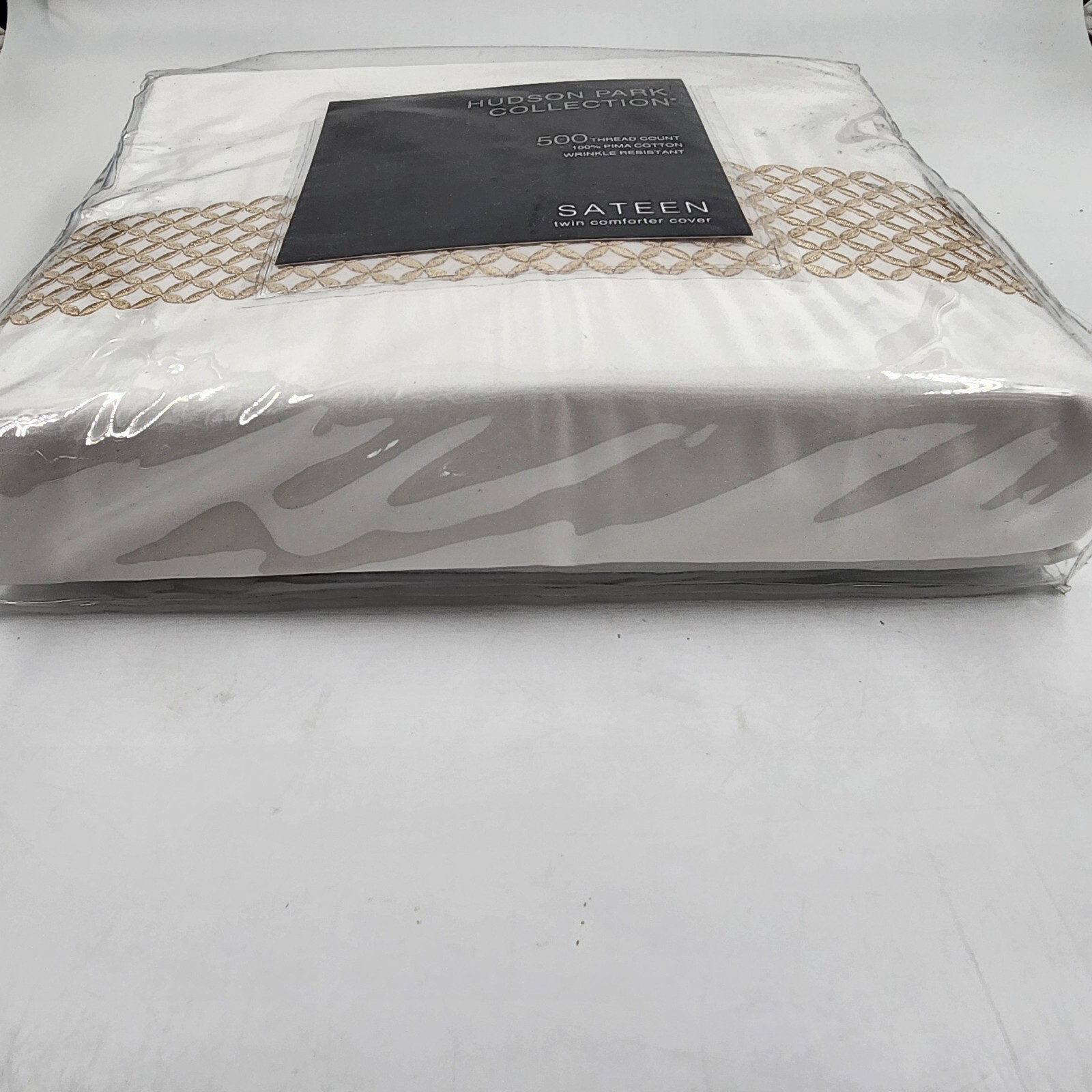 Hudson Park Collection 500TC Embroidered Geo Twin Comforter Cover - Sand - Picture 7 of 14