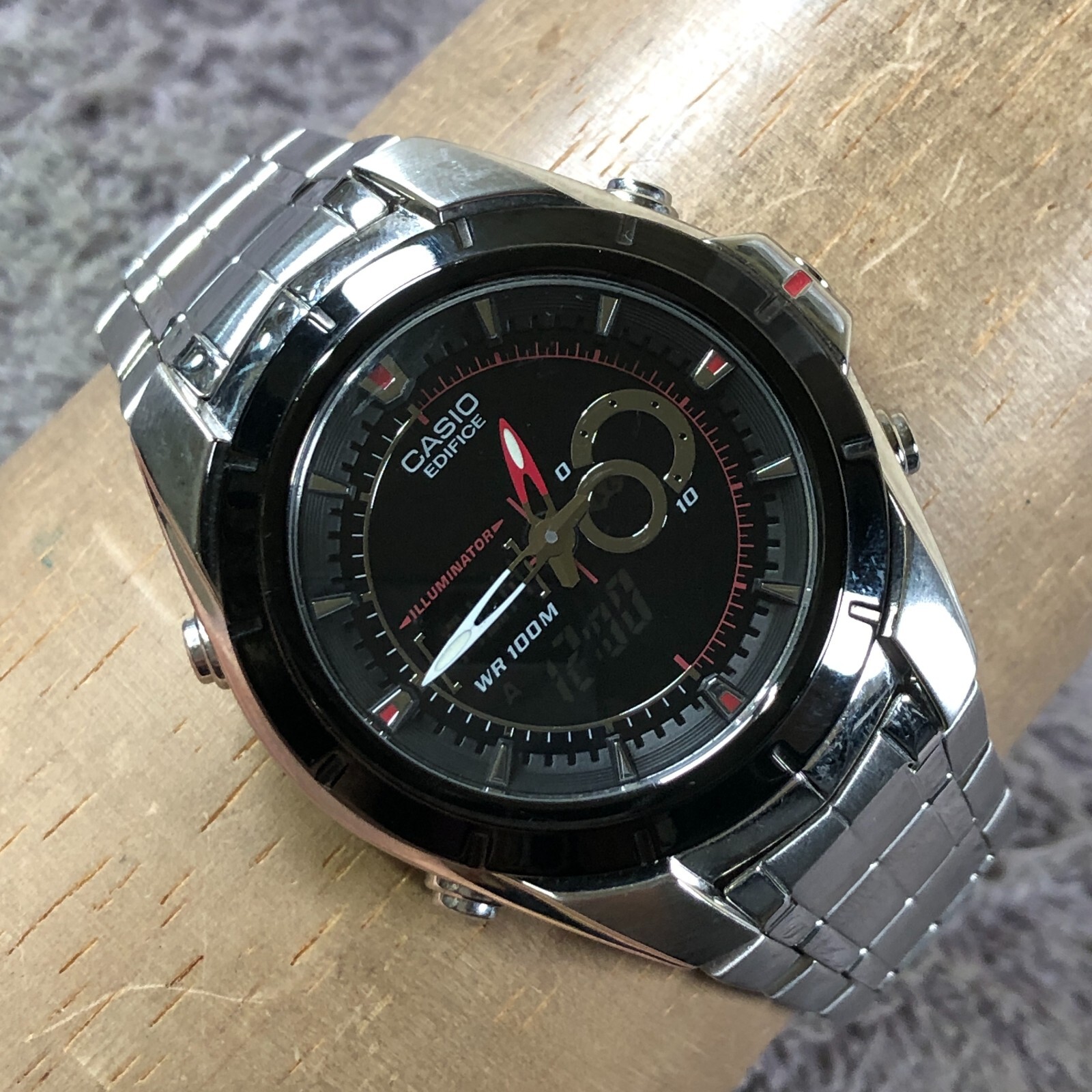 casio edifice efa-119bk-1avdf　未使用品 Casio Edifice Men's Black Ana-Digi Dial Stainless Steel Band