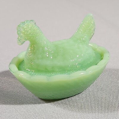 Jadeite Jadite Green Glass Miniature Hen on Nest Salt Cellar Trinket Dish