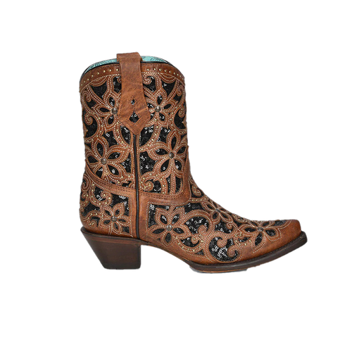 Pre-owned Corral Boots Corral Ladies Glitter Inlay And Studs Tan Ankle Boots A4278 In Brown