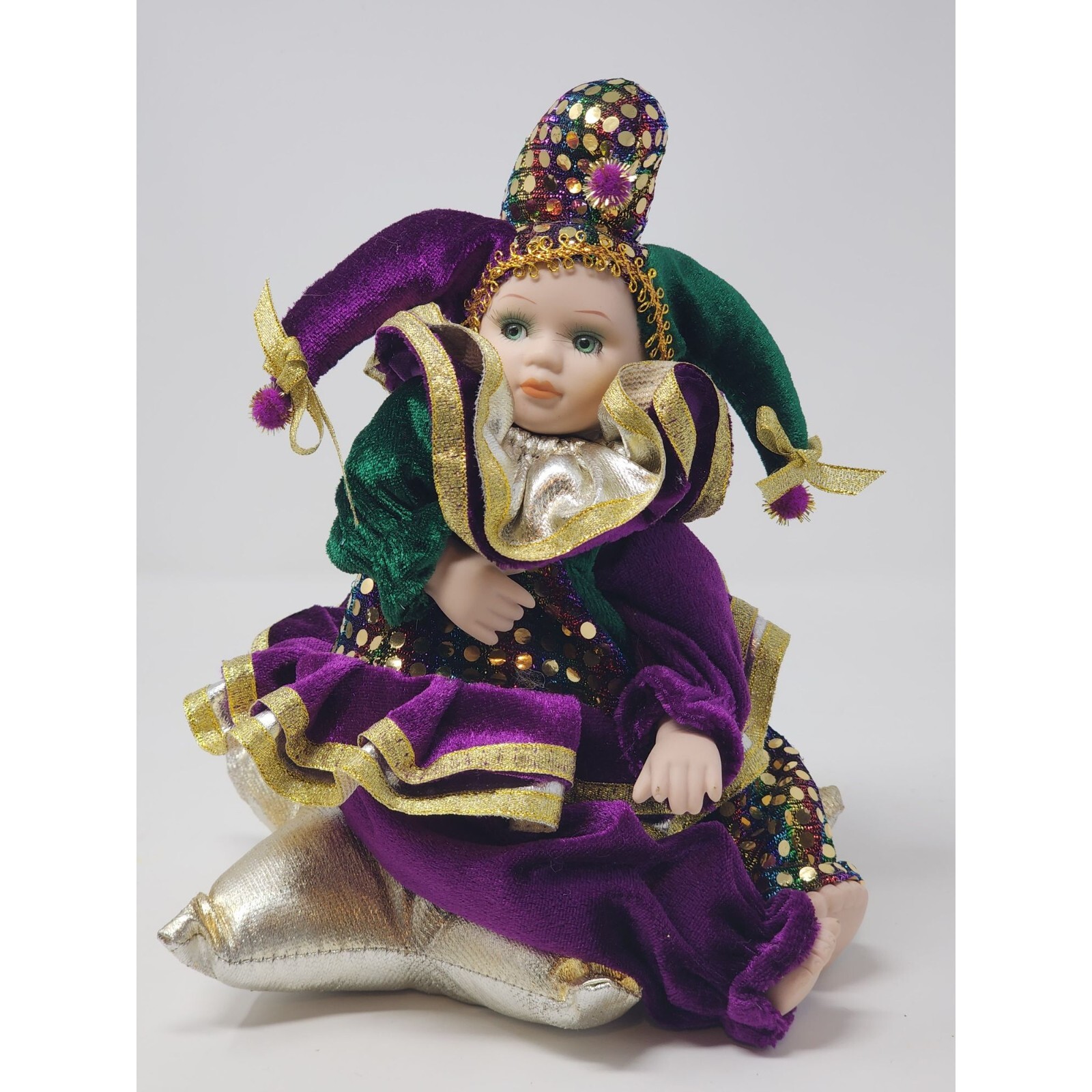 Vintage Mardi Gras Child Clown Porcelain Music Box Doll Music Box Moving Doll
