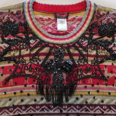 Christian Lacroix Womens Pure Wool Sweater French Vintage Y2K Beads Sequins