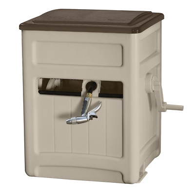 Suncast Smart Trak Hose Hideaway Yard Storage Holder Bin, Light Taupe-225 Foot 