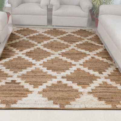 Hand Woven Brown & White Southwestern Trellis Jute Rug by Tufty Home -V09