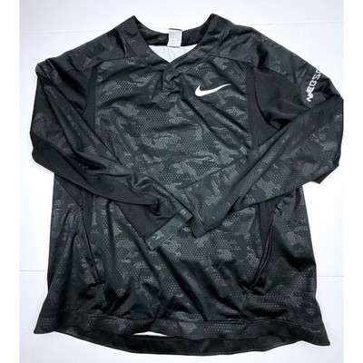Nike BSBL Mens Black Digi Camo Baseball Training Pullover Jacket Large Snap Neck