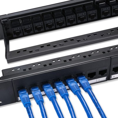 24 RJ45 Port Cat6 Coupler Patch Panel with UTP Pass Through Removable Back Ba...