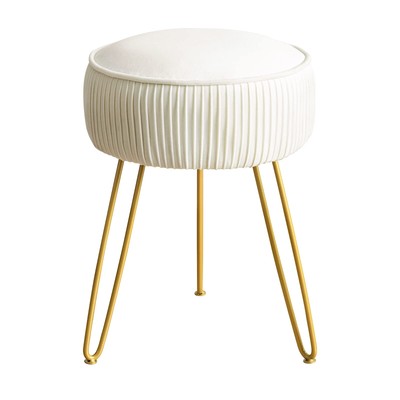 Pleated Vanity Stool Velvet Upholstered Vanity Stool for Makeup Room Round Mo...