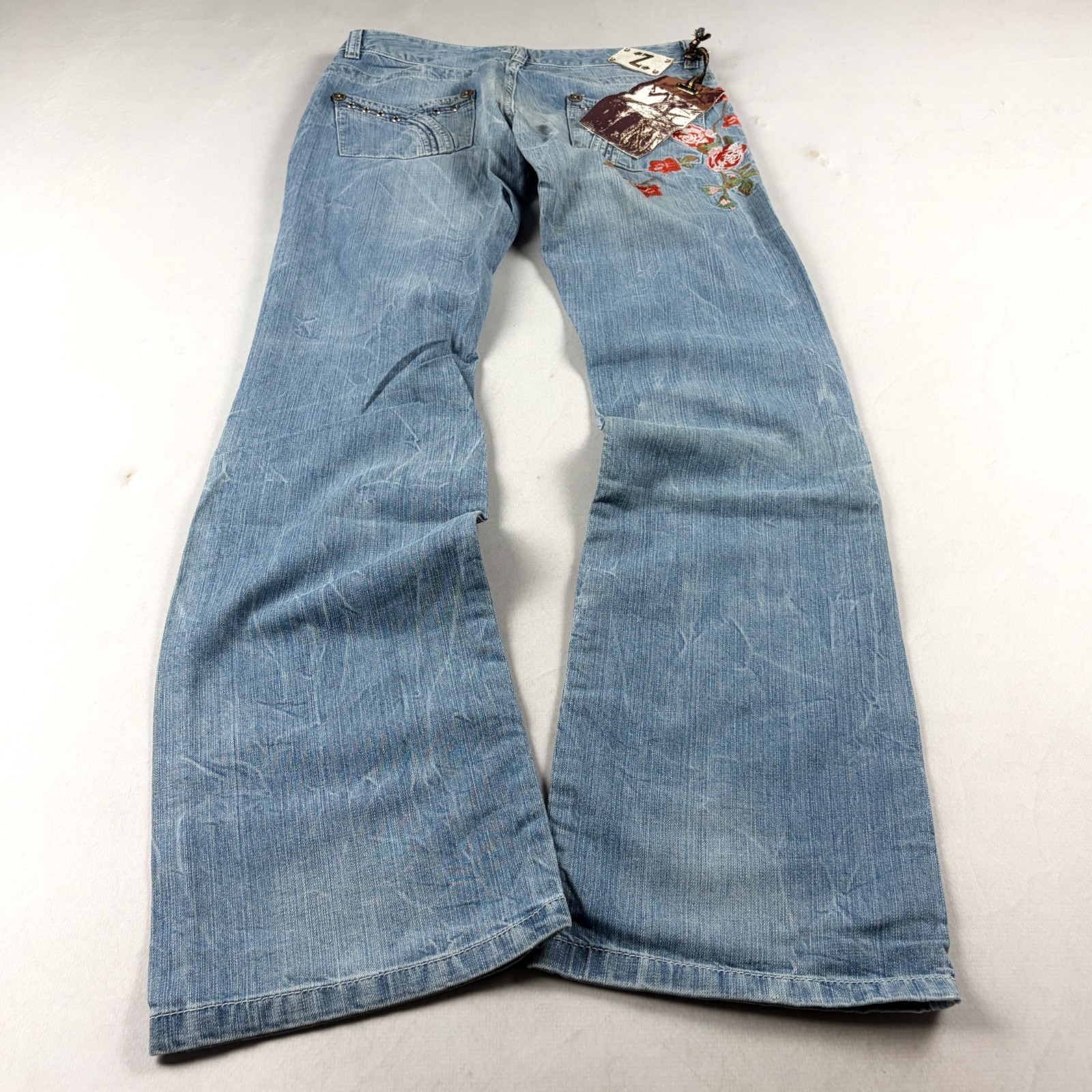 Womens New Y2K Embroidered Floral Bootcut Jeans Light Wash Denim Retro Pants