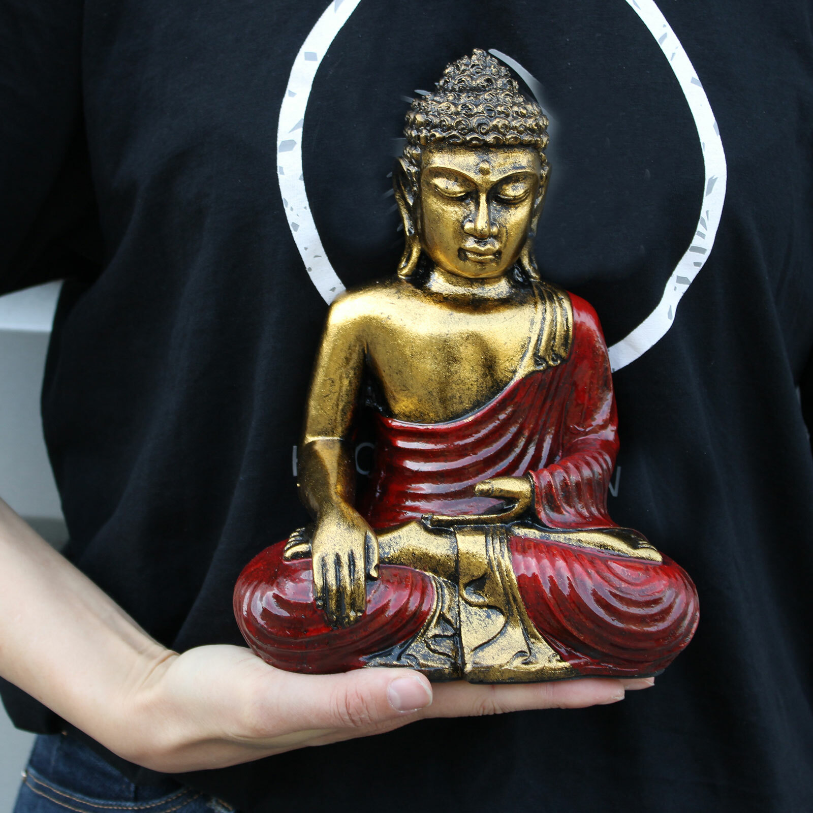 Hand Painted Buddha Statue Figurine Symbolic Ornament Medium Large - Picture 2 of 17