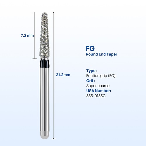 JMU Dental Diamond Burs Round End Taper FG 855-018SC Super Coarse High Speed