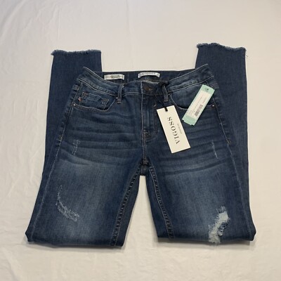 Vigoss Jagger Skinny Distressed Frayed Denim Blue Jeans Women s 25 New