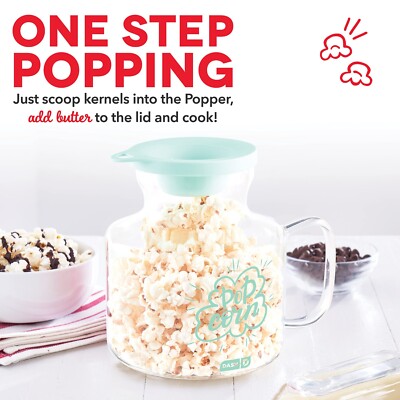 Dash Microwave Popcorn Maker Glass Vegan SOS Free NWB No Oil Healthy 5883