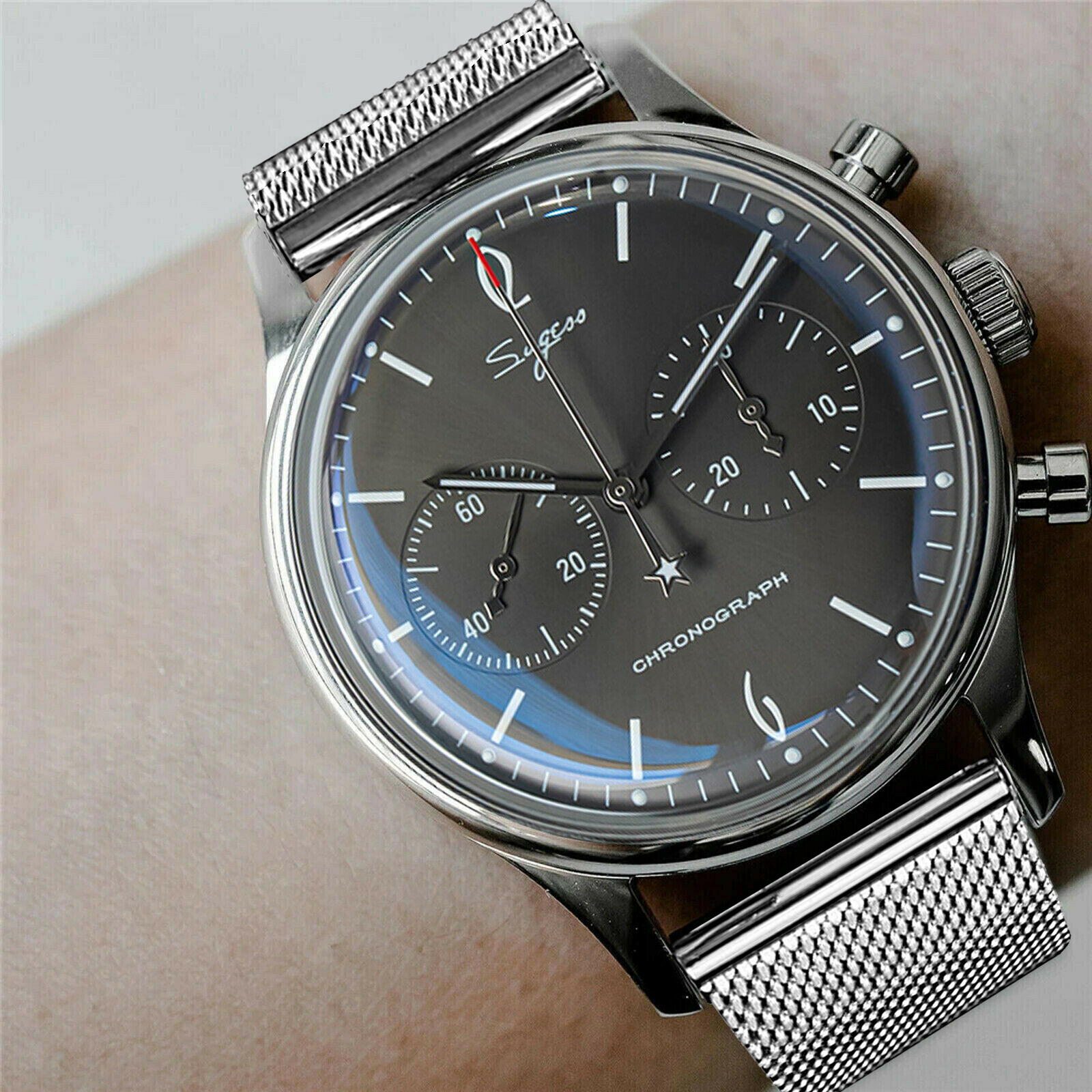 Pre-owned Sugess Gradient Grey Swan Neck Domed Mechanical Watch Seagull 1963 Su1901f022sn