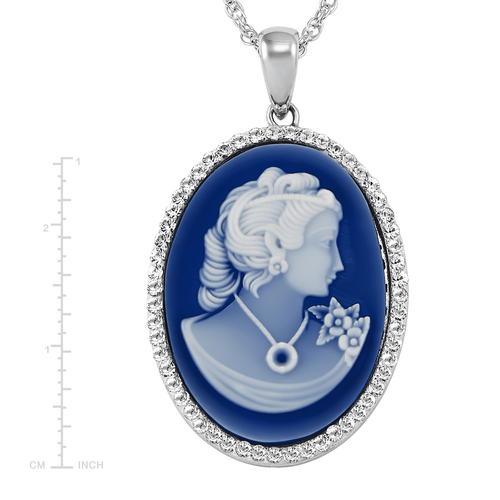 Finecraft Lady Cameo with Crystals in Sterling Silver, 18"