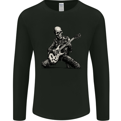 T-shirt Manches Longues Guitare Squelette – Homme – Noir – Marque Gildan – Neuf Avec étiquettes