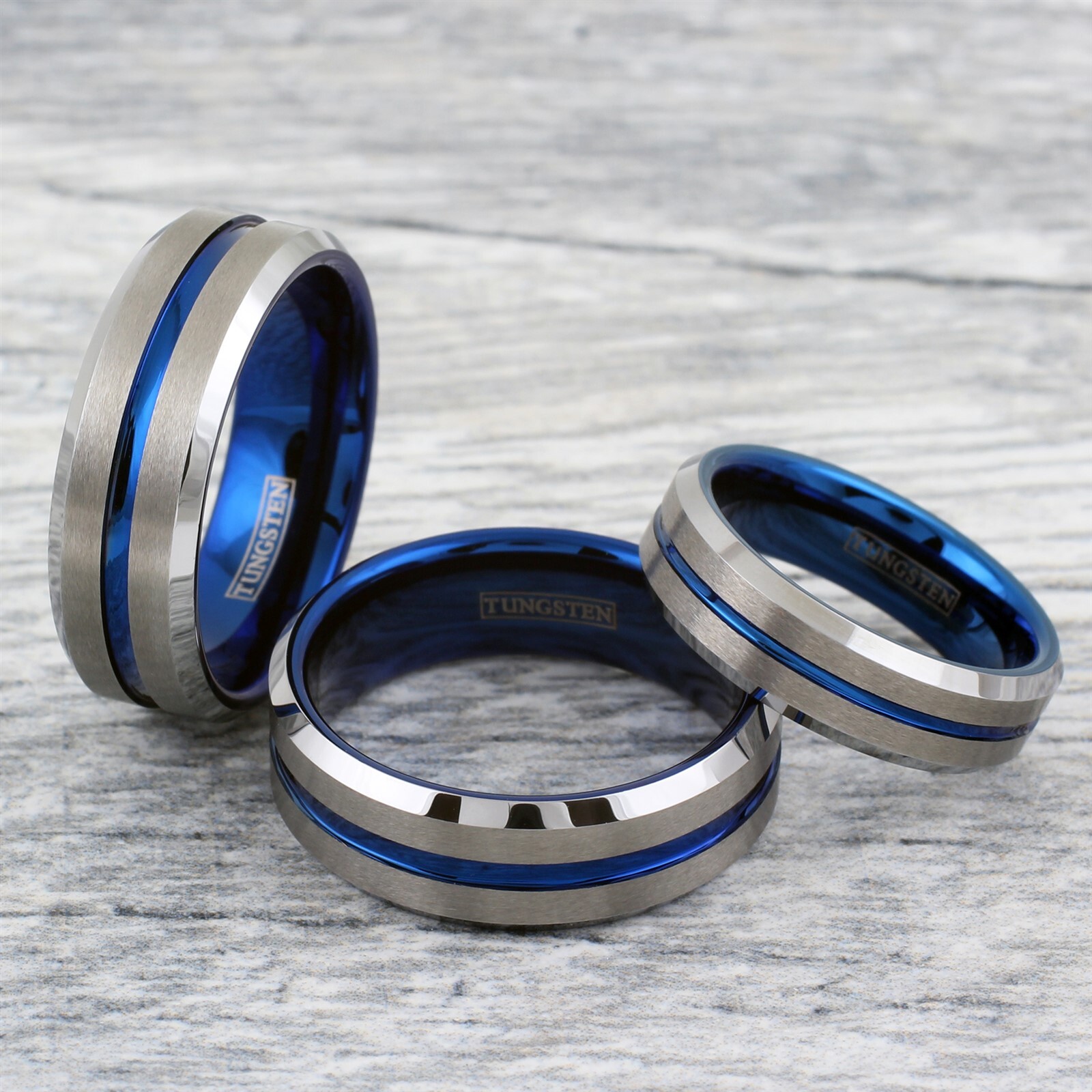 Tungsten Carbide Men's Ring Brushed Silver Thin Blue Line Wedding Band Jewelry