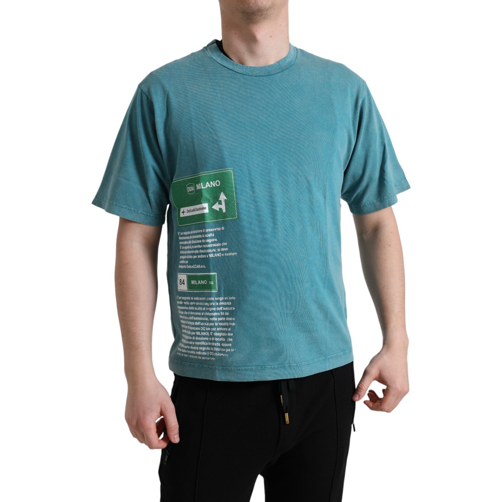 DOLCE & GABBANA T-shirt Blue Cotton Milano Street Round Neck
