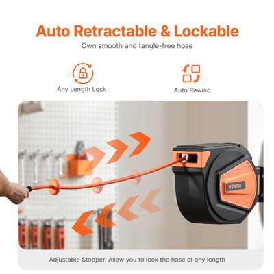 Retractable Air Hose Reel 3/8 IN x 65 FT Hybrid Enclosed Air Hose 300 PSI