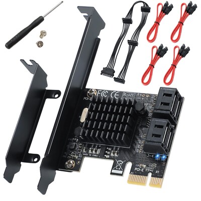 PCI-E X1 to SATA 3.0 Controller Card, 4-Port SATA III 6Gbps Expansion Cards, ...