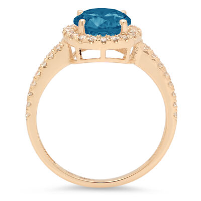 Pre-owned Pucci 1.85 Ct Round Halo Royal Blue Topaz Promise Bridal Wedding Ring 14k Yellow Gold