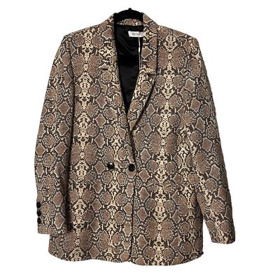 Anine Bing Double Breasted Blazer Madeleine Beige Snakeskin Print Size Medium M