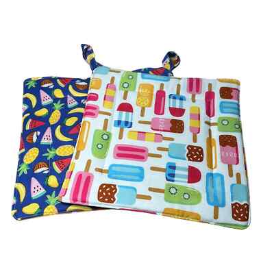 Pair of Quilted Handmade Potholders Popsicles and Fruit