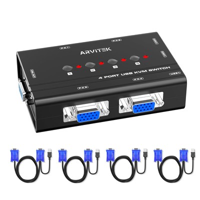 KVM Switch VGA, 4 Port KVM Switch for 4 Computers Share Monitor Keyboard Prin...