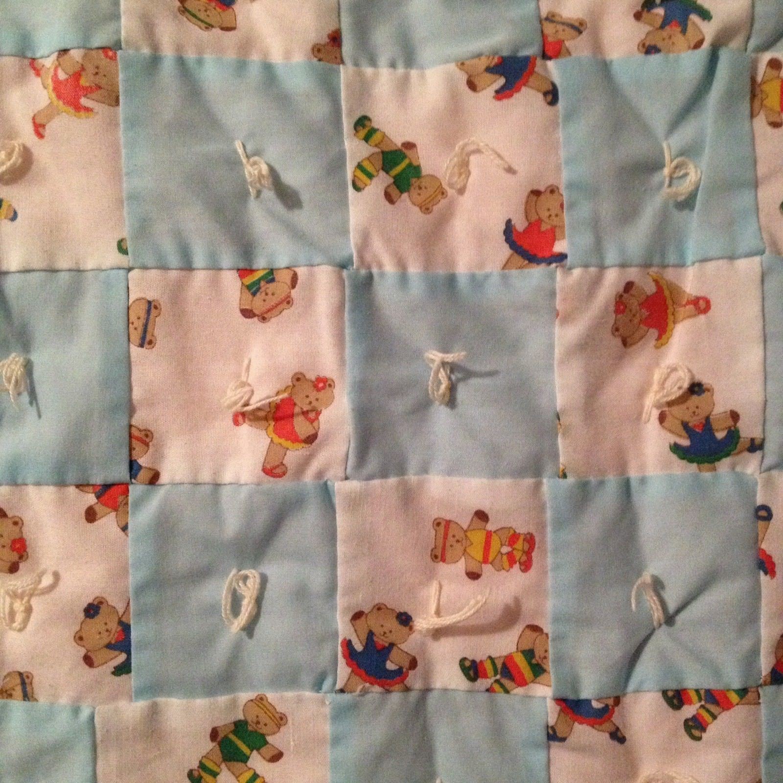 NEW Handmade Baby Quilt, Baby Bears Pastel Pink/Blue/White 33