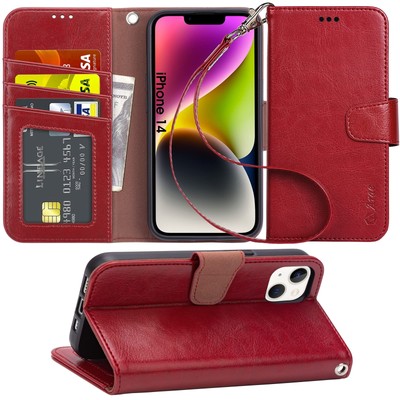 Arae Compatible with iPhone 14 Wallet Case with Card Holder and Wrist Strap W...