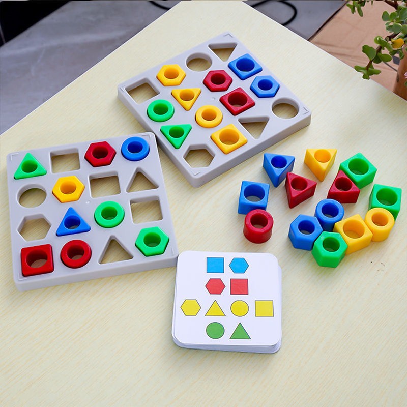 Geometric Shape Fast Matching Game, Board Game with Shape Puzzles for 2 Players
