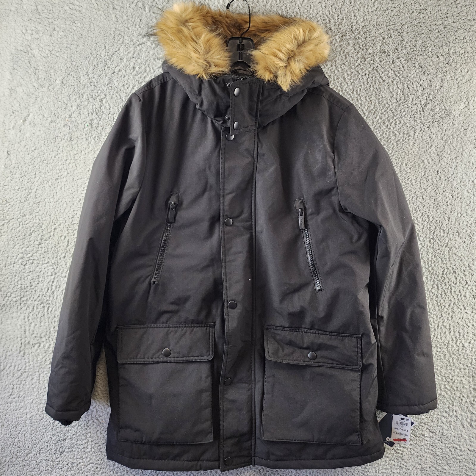 Club Room Parka with a Faux Fur-Hood Jacket Men's M Black Snap Closure L/S - Picture 2 of 15