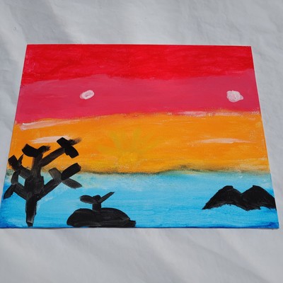 Original Painting 5th Grade Childs Sun and Water Art Work on Canvass 14X11