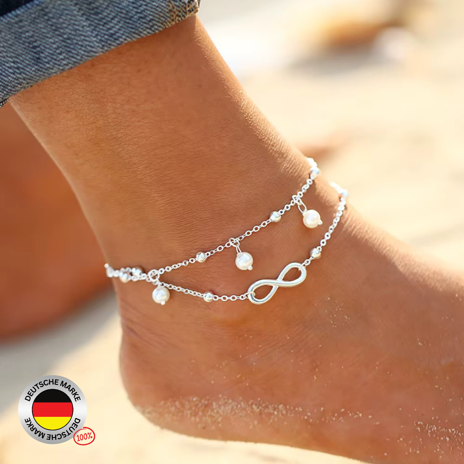 81stgeneration Fußkettchen Aus 925 Sterlingsilber Mit Türkis – 22+2 Cm