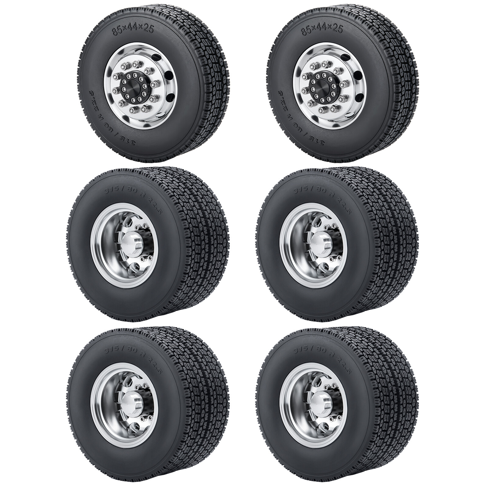 RCBATER Metal Front & Rear Wheel Rim w/ Tire 6X6 for RC 1:14 Tamiya Truck Car US