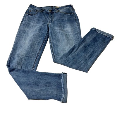 Seven7 Weekend Slim Fit Mid Rise Stretch Blue Jeans Fray Hem Women s Size 6