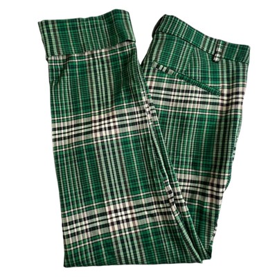 Free People Womens 4 All For Me Green Plaid Mid Rise Cuffed Straight Leg Pants