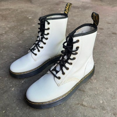 Dr Martens Zavala White Leather Boots Womens Size 8 Combat 8-Eye Chunky Punk Alt