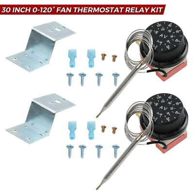 2PCS Electric Radiator Fan 0-120 Thermostat Switch Temperature Control Probe Kit