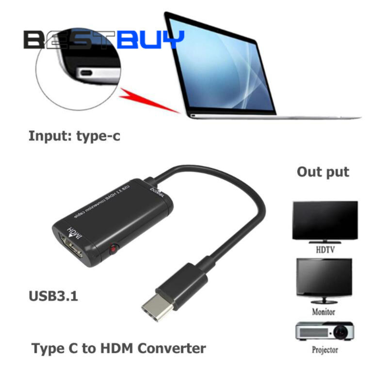 Usb-c Type C To Hdmi Adapter Usb 3.1 Cable Mhl Android Phone Tablet Black